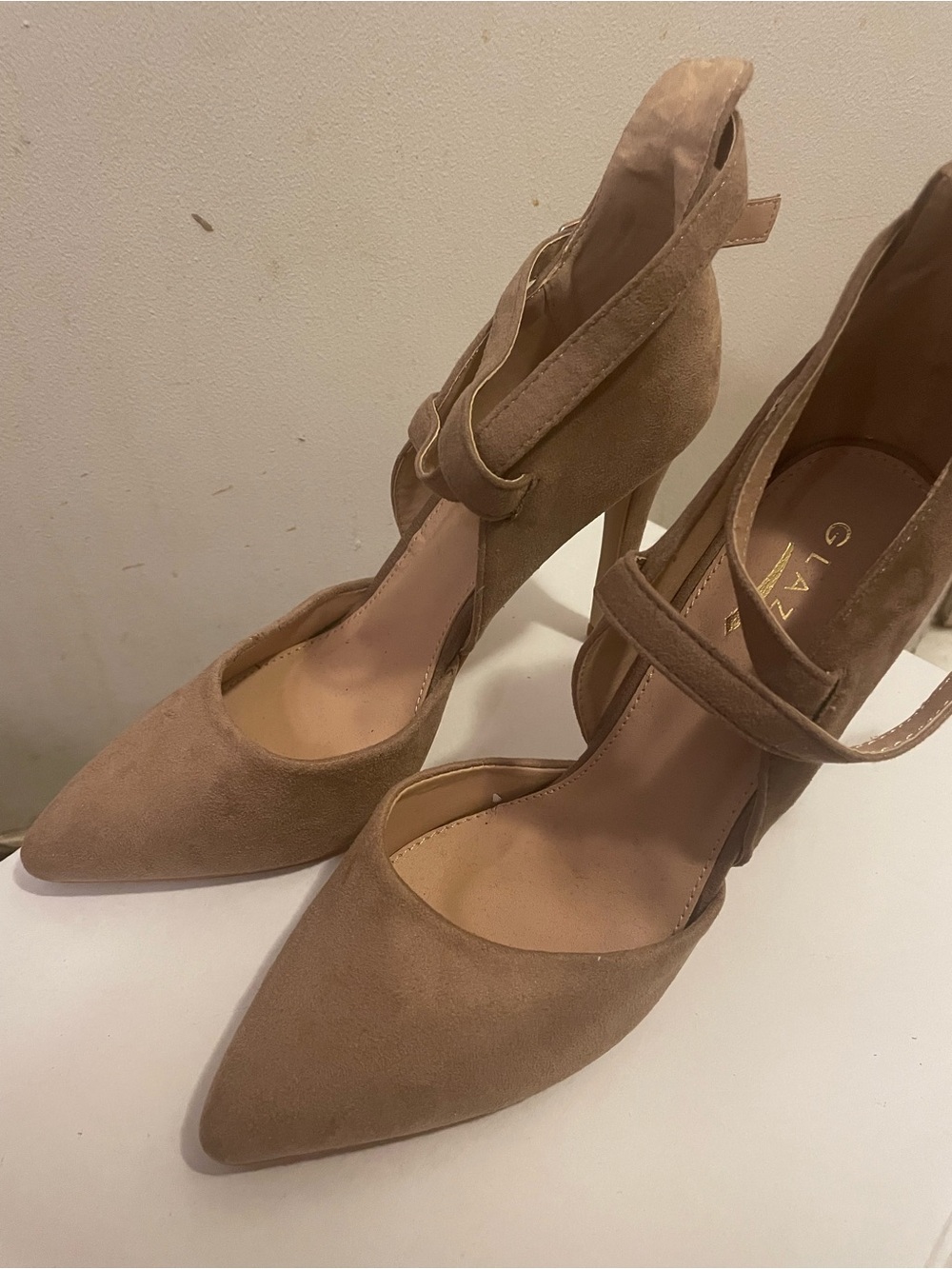 Glaze Suede Pointed-Toe Ankle-Strap Pumps